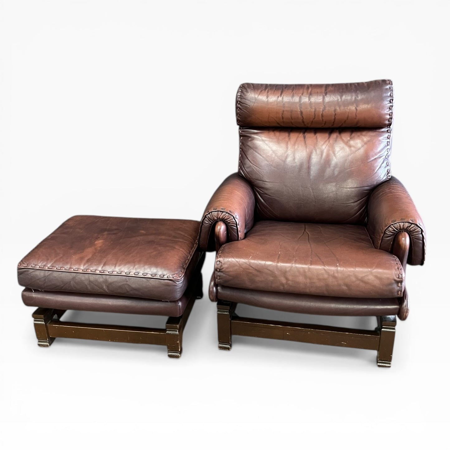 Moran Brown Leather Armchair with footrest