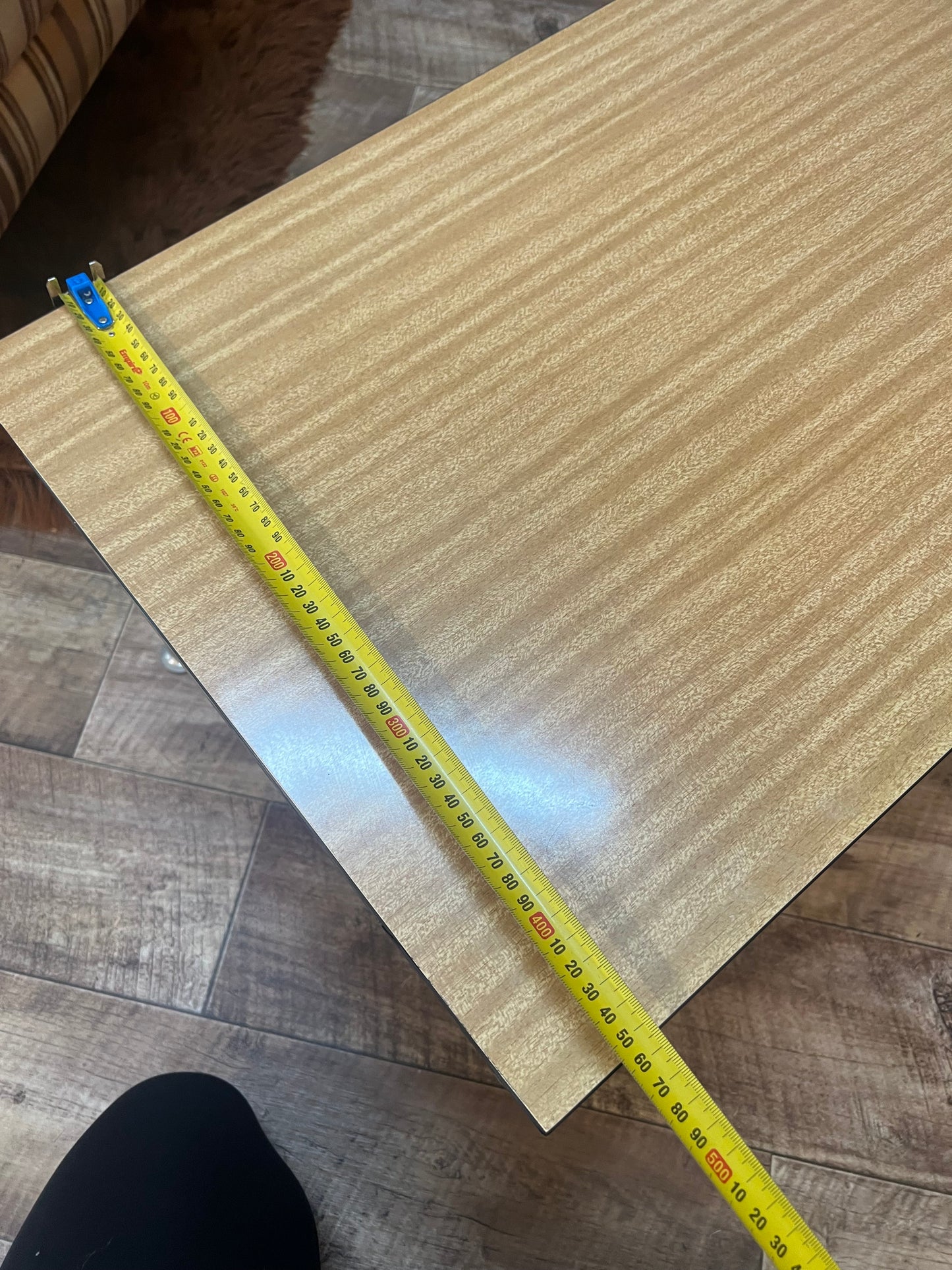 Mid Century Modern Blonde Veneer Coffee Table with Black Metal Legs