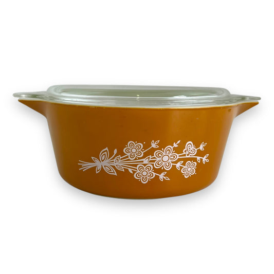 Pyrex Butterfly Gold Casserole Dish & Glass Lid Baking Dish