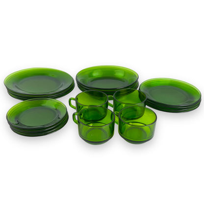 Durax France Green Glass 4 Person Dinner Set