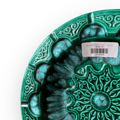 Green Glazed Ceramic Ashtray — Large Retro Decorative Plate