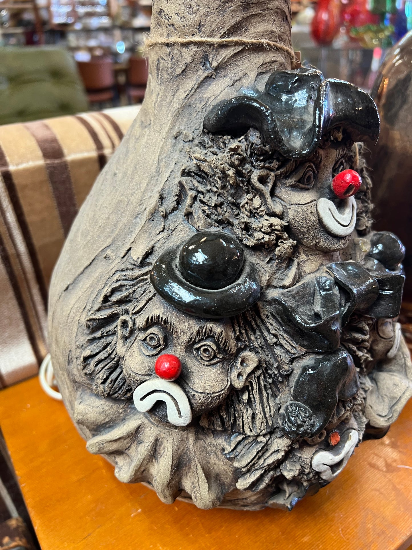 Sculptural Studio Pottery Clown Face Lamp Base