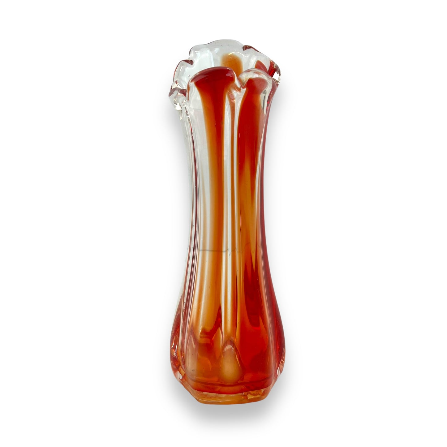 Red Candy Stripe Art Glass Stem Vase