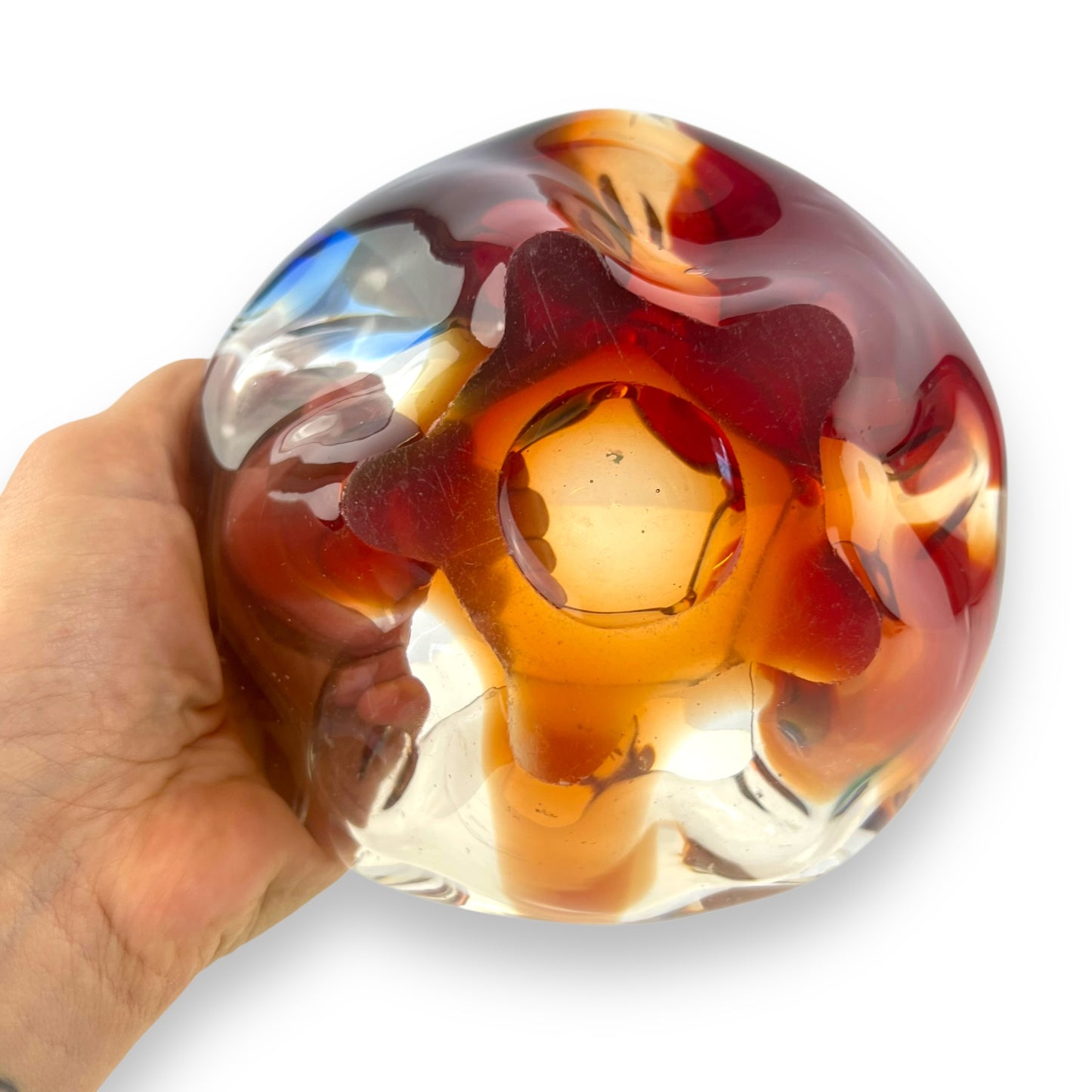 Red & Blue Art Glass Dish