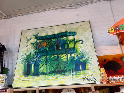 Large Lee Reynolds “Flower Cart” Framed Oil Painting