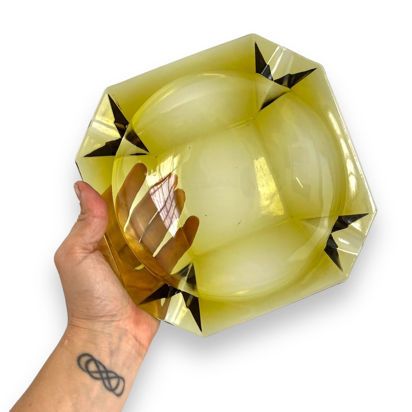 Large yellow glass square ashtray
