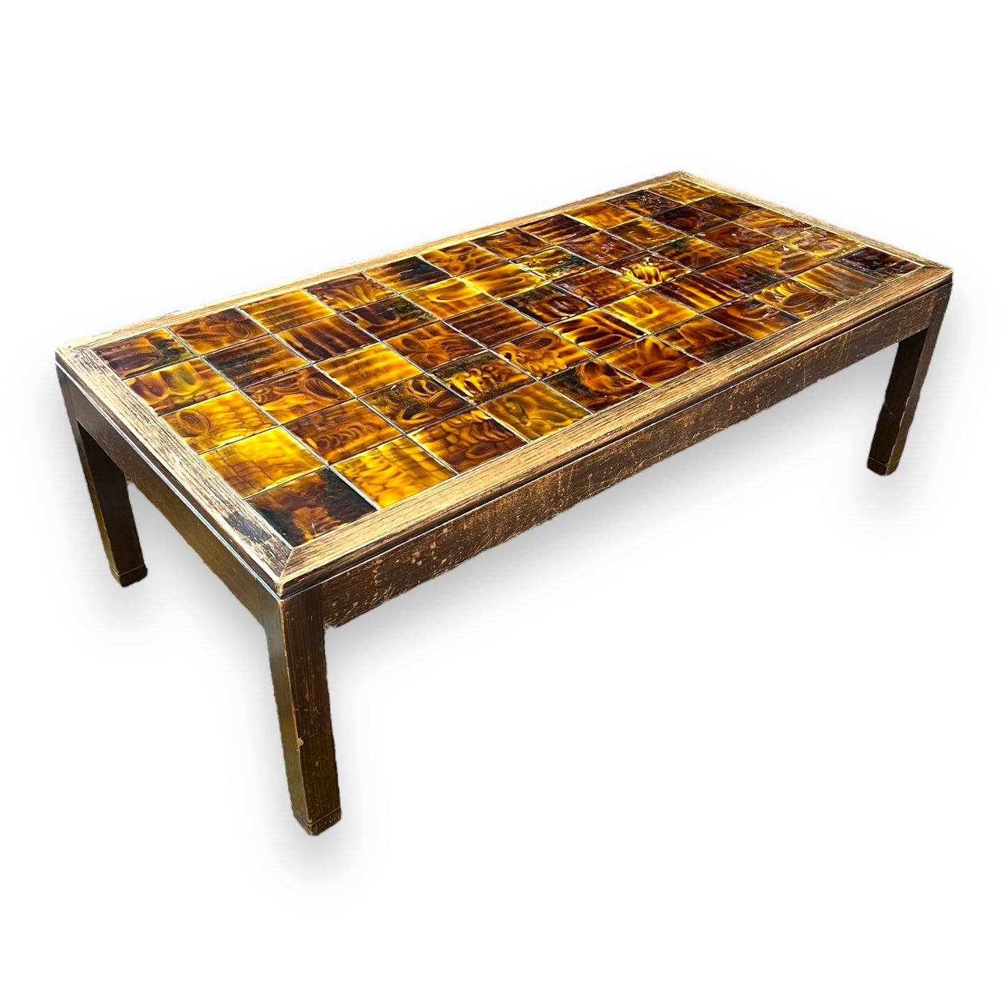 Retro Tile Coffee Table with Warm Brown and Amber Yellow Toned Tiles