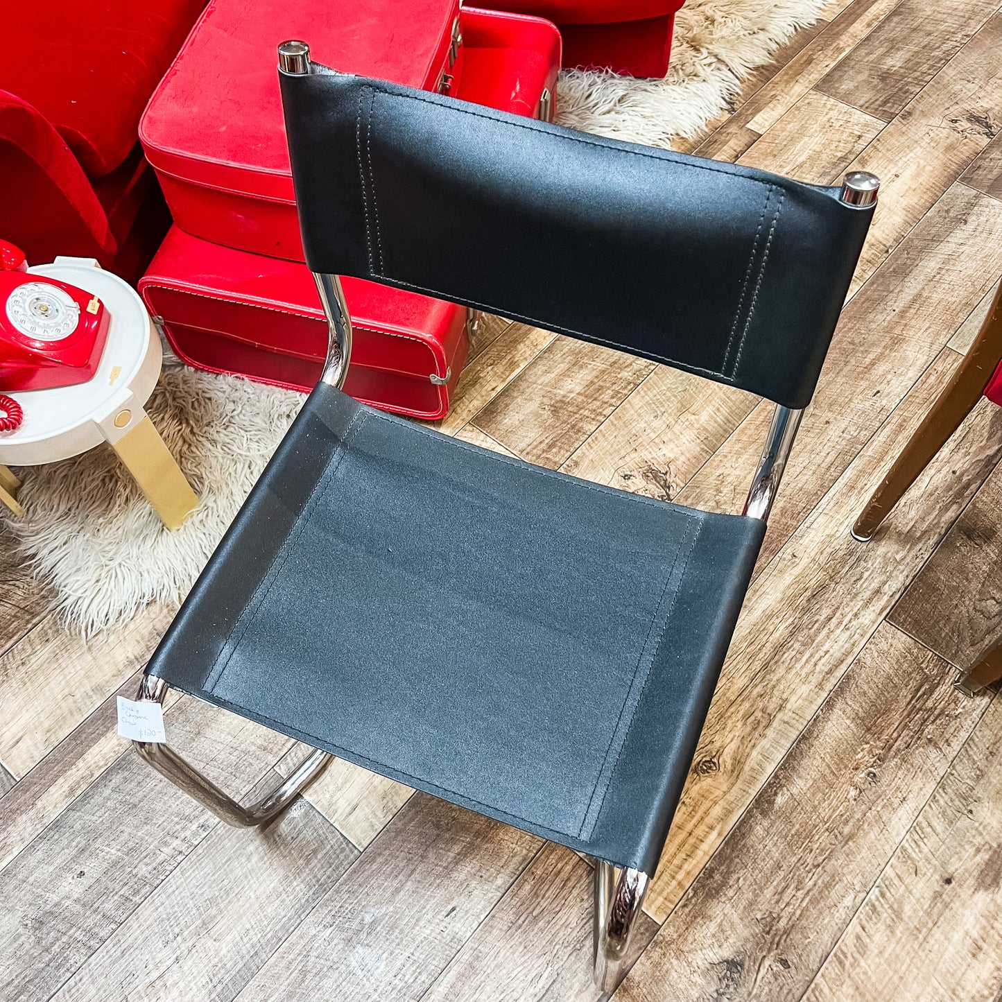 Cantilever Chrome Chair with Black Sling Seat