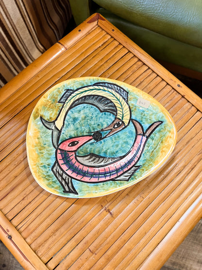 Hand-Painted Modernist Fish Ceramic Dish