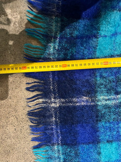 Blue Plaid Wool & Mohair Blanket
