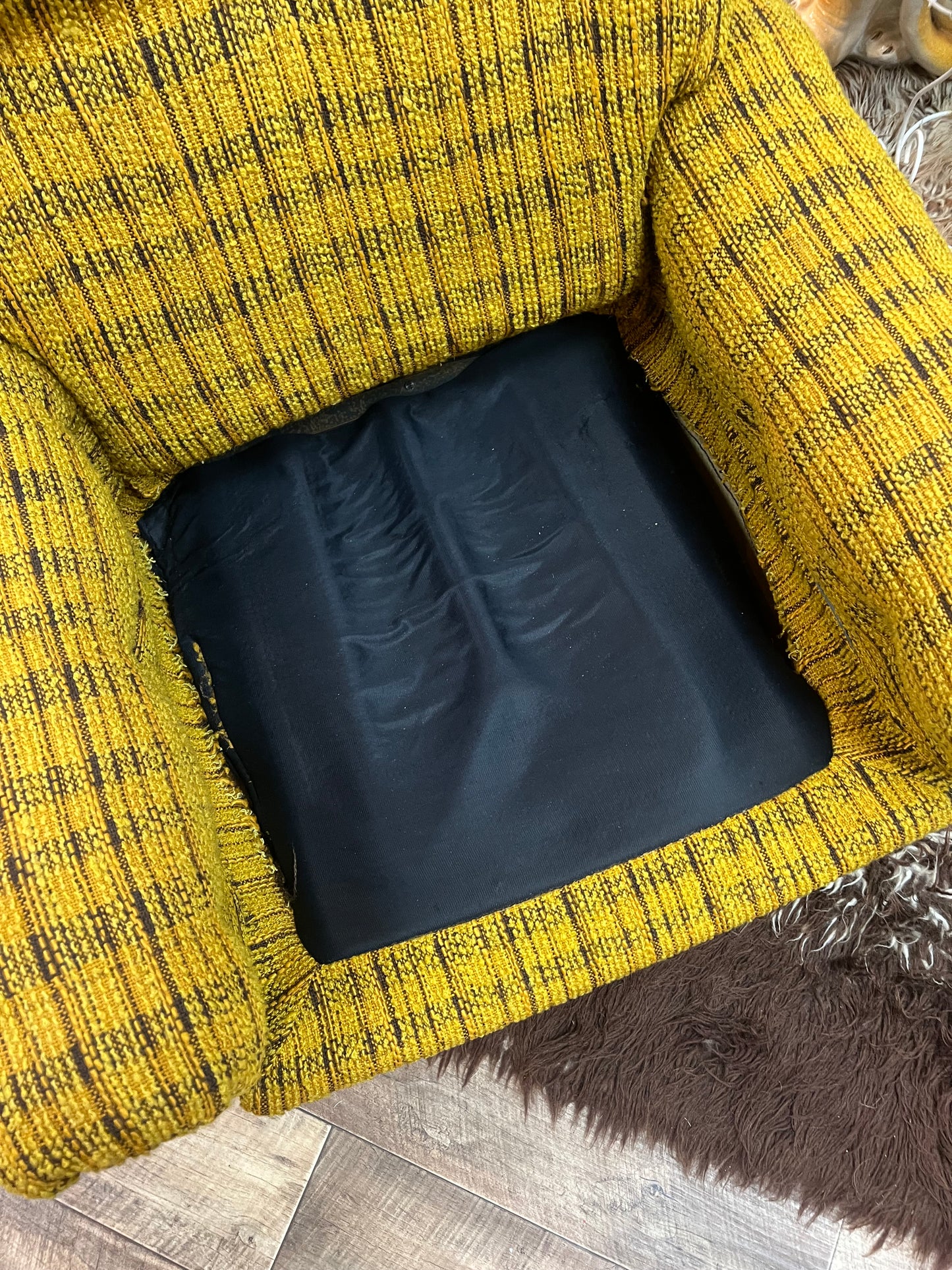 1970s Mustard Yellow Textured Fabric Armchair
