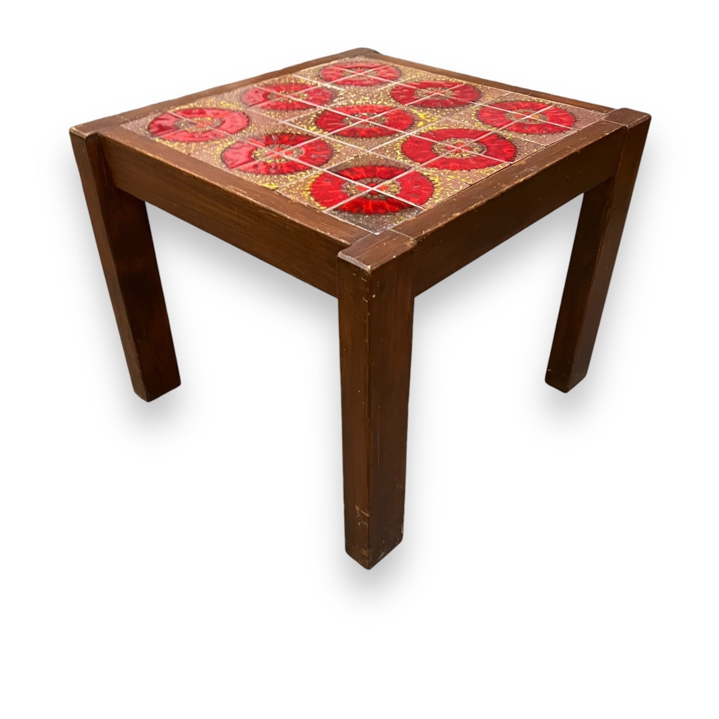 Red Circle Pattern Tile Side Table