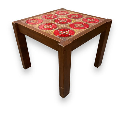 Red Circle Pattern Tile Side Table