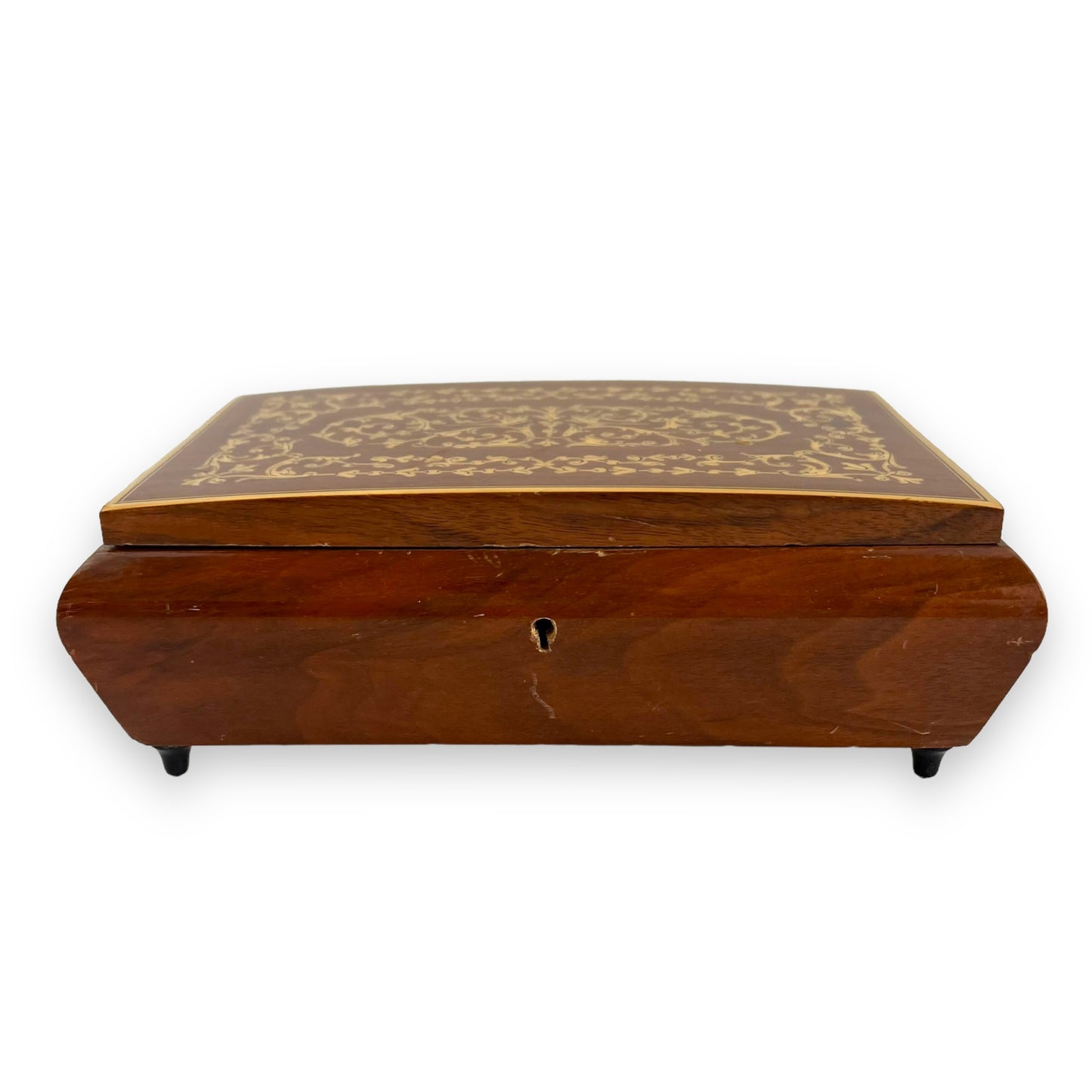 Italian Wood Inlay Jewellery Box with red lining