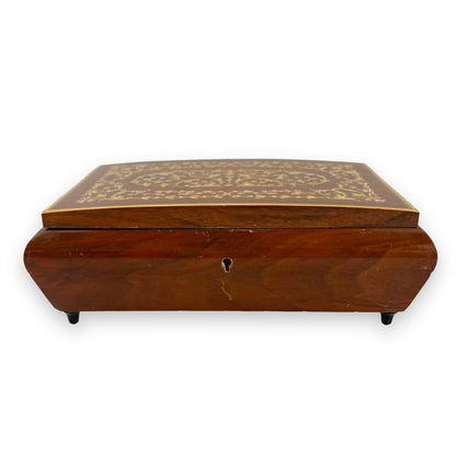 Italian Wood Inlay Jewellery Box with red lining