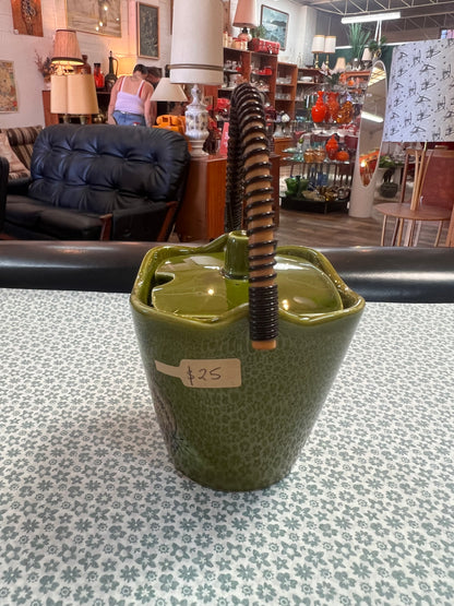 Japanese Ceramic Jam / Honey Pot with Lid & Wicker Handle – Fruit Design