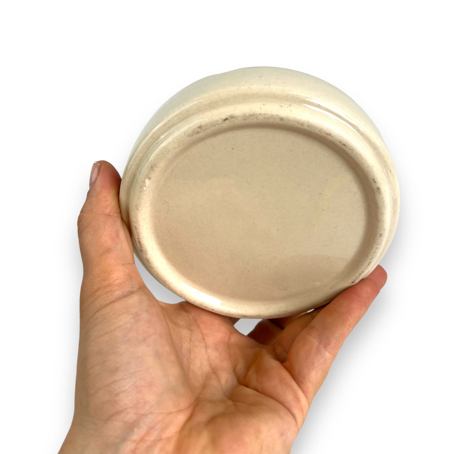 Brown and beige ceramic round ashtray