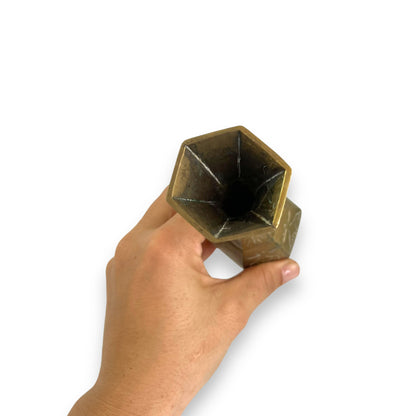 Hexagon shape brass small vase