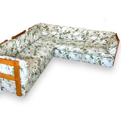 5-Piece Modular Lounge – Pine Wood Frame & Floral Upholstery