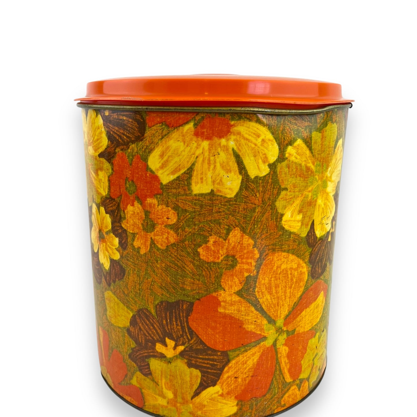 Willow Australia Yellow and Orange large flower tin with orange plastic lid