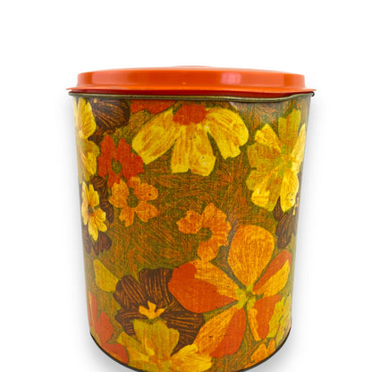 Willow Australia Yellow and Orange large flower tin with orange plastic lid