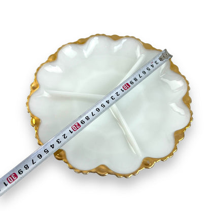 Milk Glass Divided Plate with Gold Trim - Scalloped Edge
