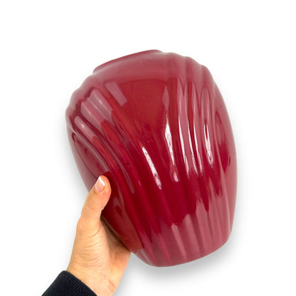 Maroon ribbed 80s ceramic vase