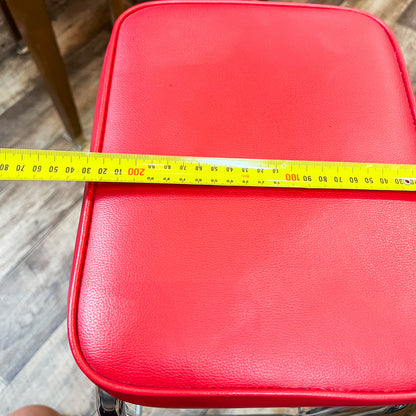 Chrome Kitchen Step Stool with Red Vinyl Seat