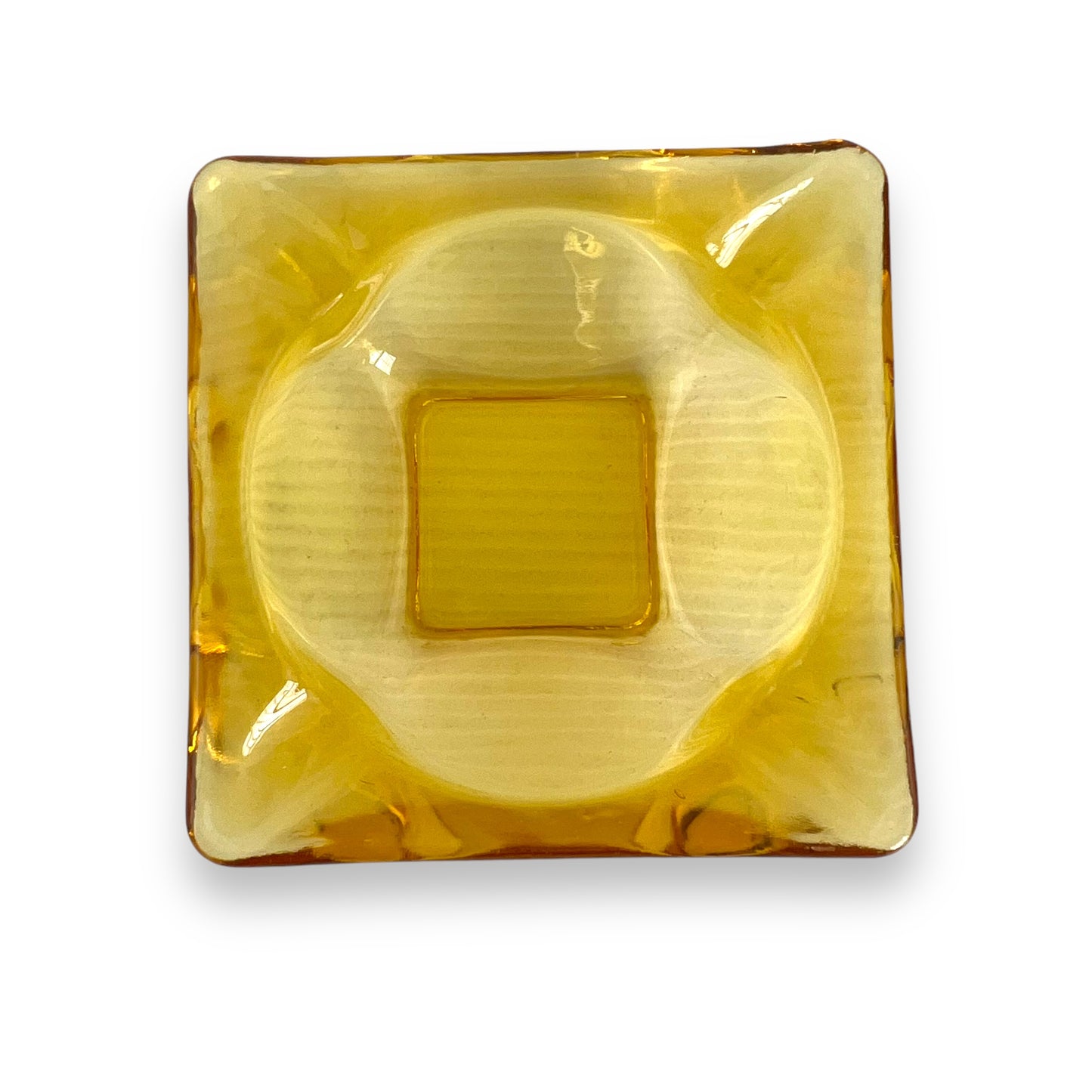 Yellow glass square ashtray
