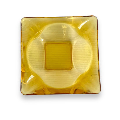 Yellow glass square ashtray