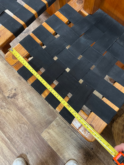 Set of 4 Vintage Timber Dining Chairs with Black Woven Strap Seats