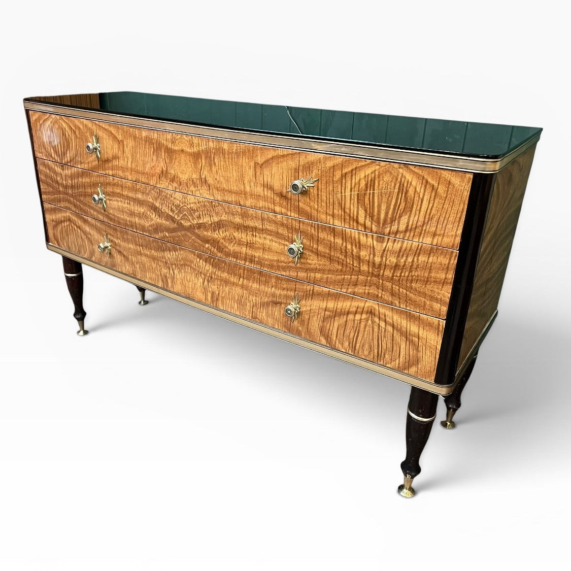 Vintage Flame Mahogany 3 Drawer Chest of Drawers with Glass Top