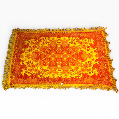 Large orange and yellow patterned wool rug