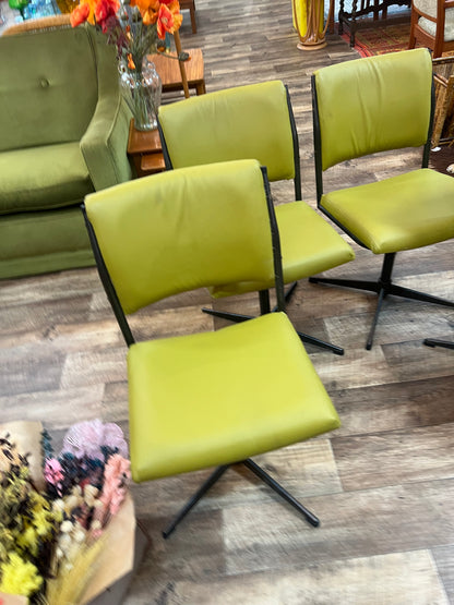 Set of 4 Vintage Lime Green Swivel Dining Chairs on Steel Base