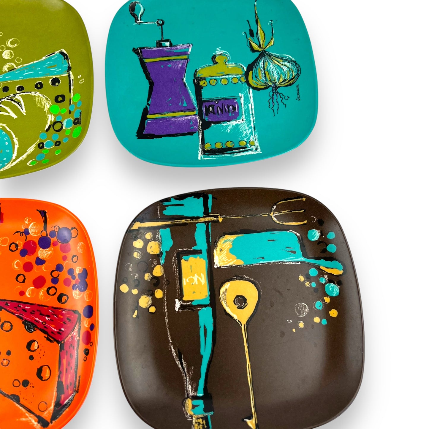 Set of 6 Vintage 1970s Bessemer Melamine Plates - Space Age Design by Wiederkehr - Made in Australia
