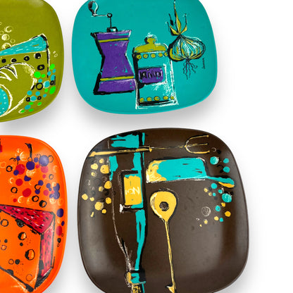 Set of 6 Vintage 1970s Bessemer Melamine Plates - Space Age Design by Wiederkehr - Made in Australia