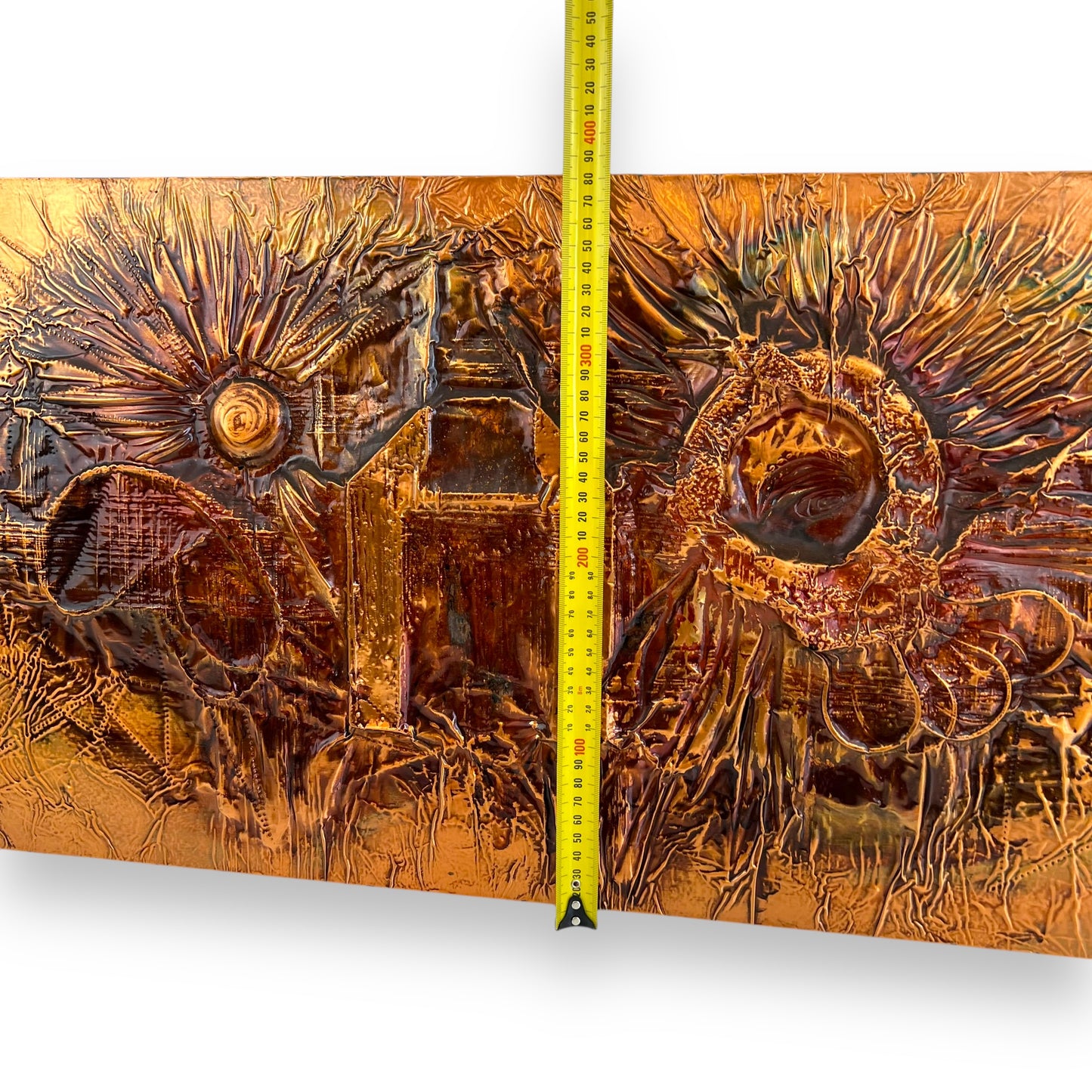 Copper brutalist pressed metal artwork“ the power” 1971