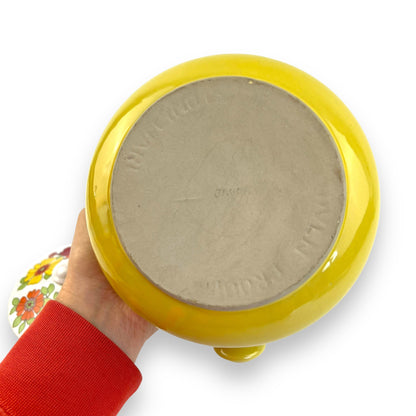 Colourful flower yellow fondue pot with lid