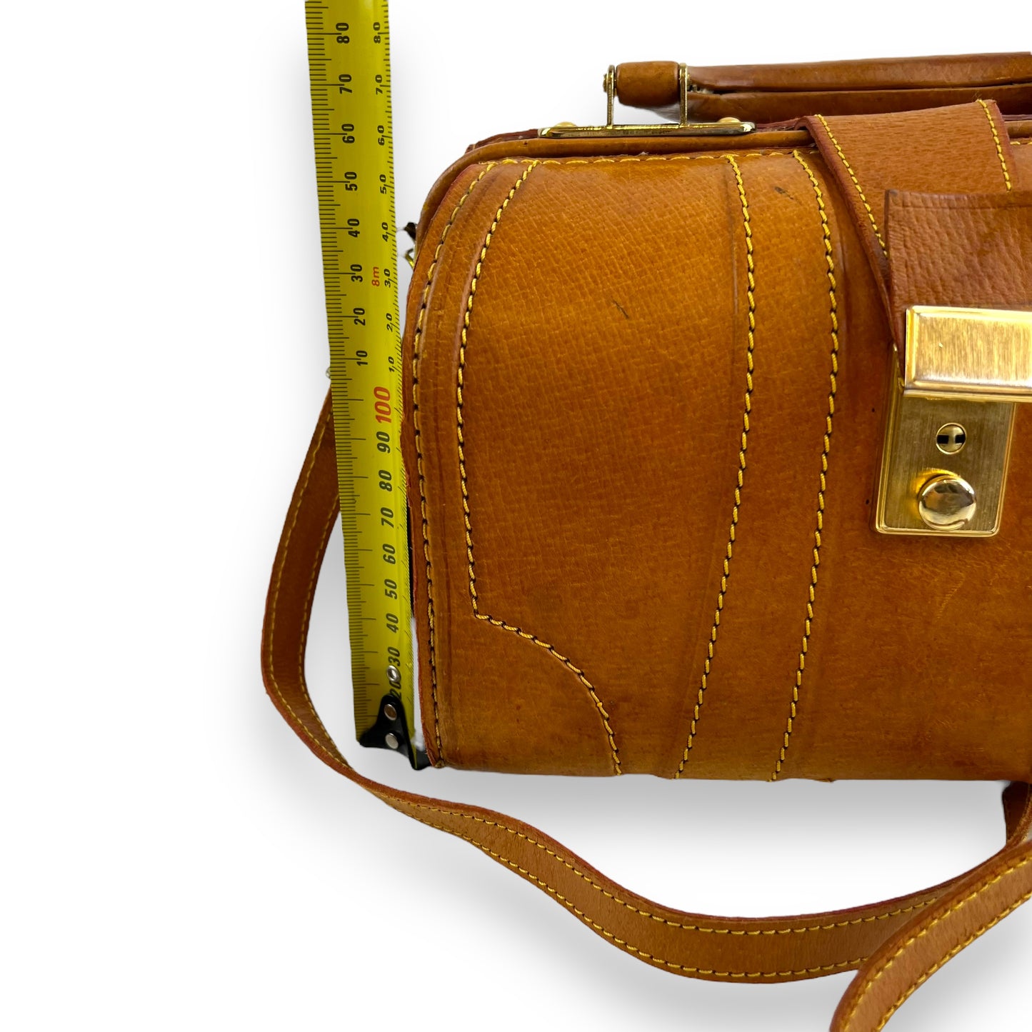 Structured Tan Leather Bag with Top Handle and Strap