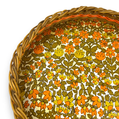Orange flower round cane tray