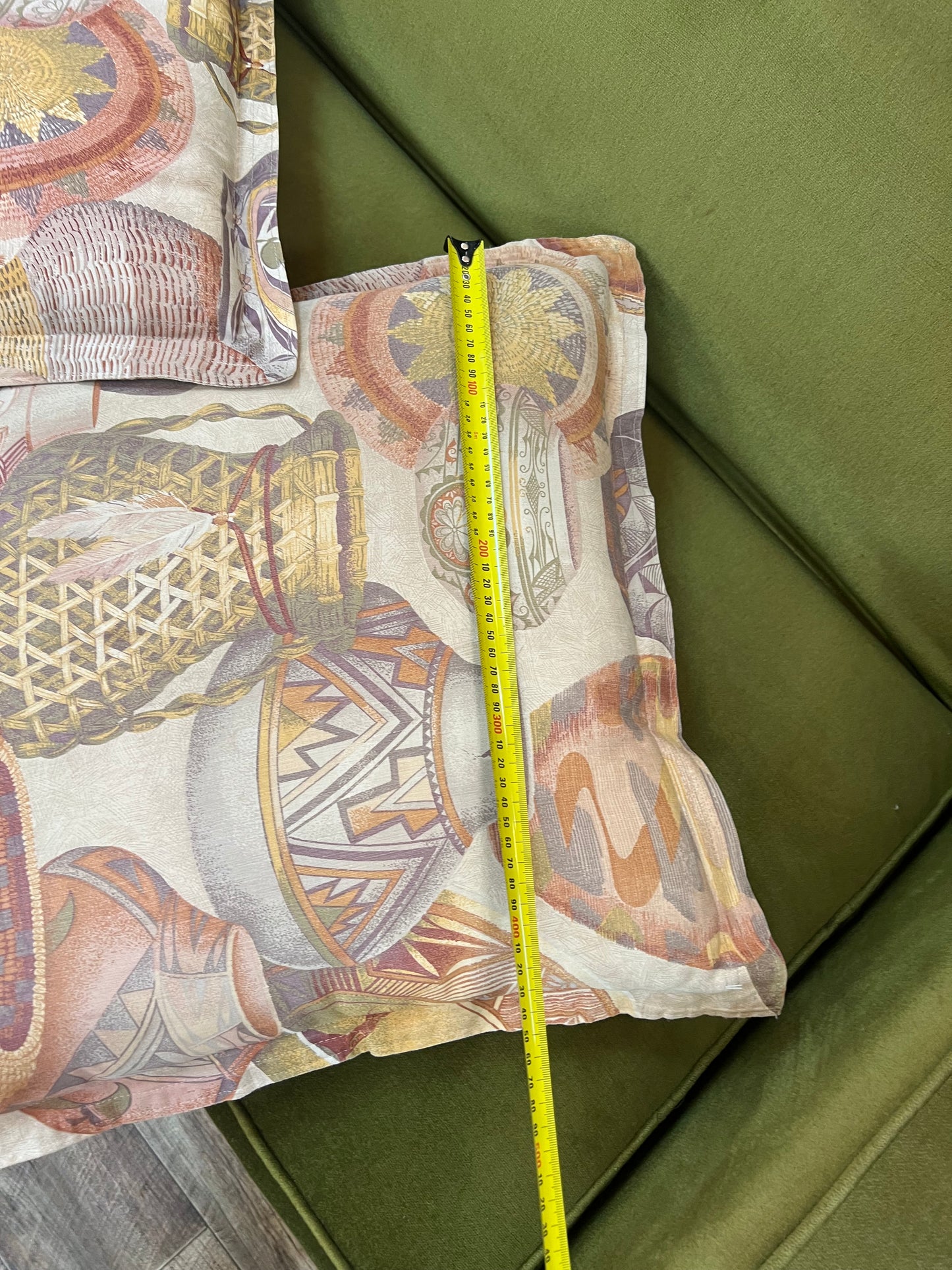 Pair of throw cushions vintage vase patterned fabric