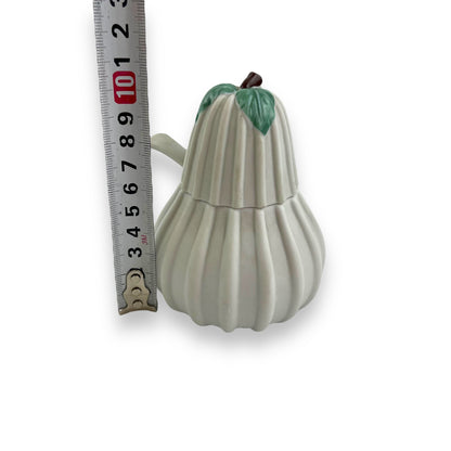 Italian Capodimonte grey Bisque Pear Shaped Condiment Bowl, Spoon & Lid