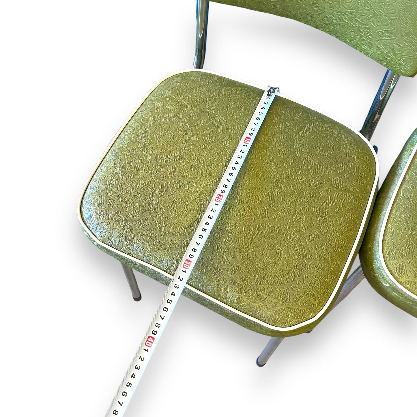 Set of 4 Vintage Green Vinyl Dining Chairs with Chrome Legs