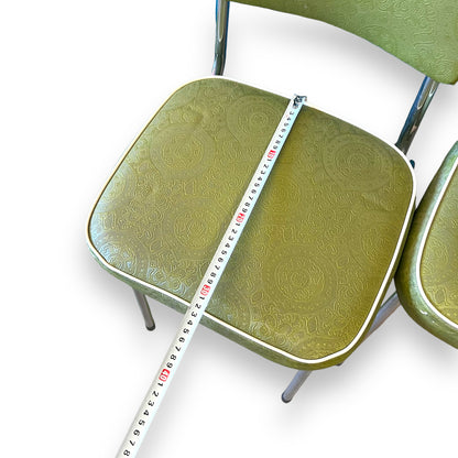 Set of 4 Vintage Green Vinyl Dining Chairs with Chrome Legs