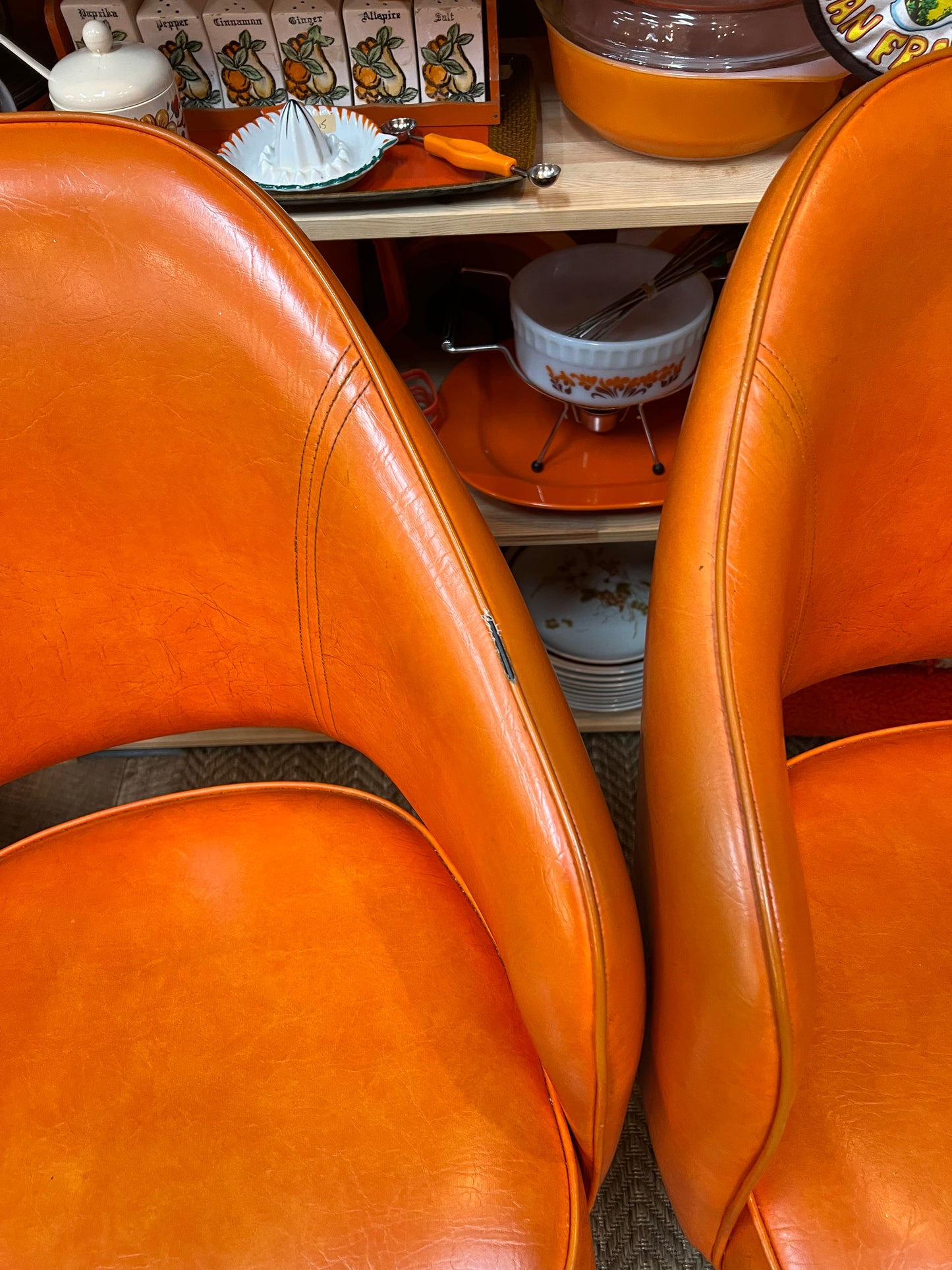 Set of 4 Retro Orange Swivel Dining Chairs