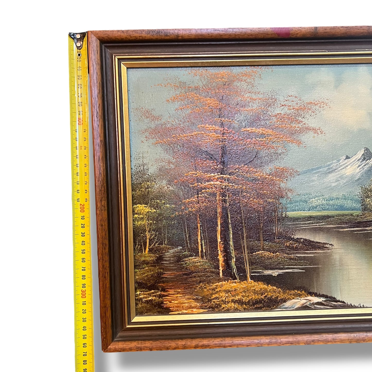 Autumn Forest by the Lake with Snow-Capped Mountains – Signed Reproduction by R. Pakins
