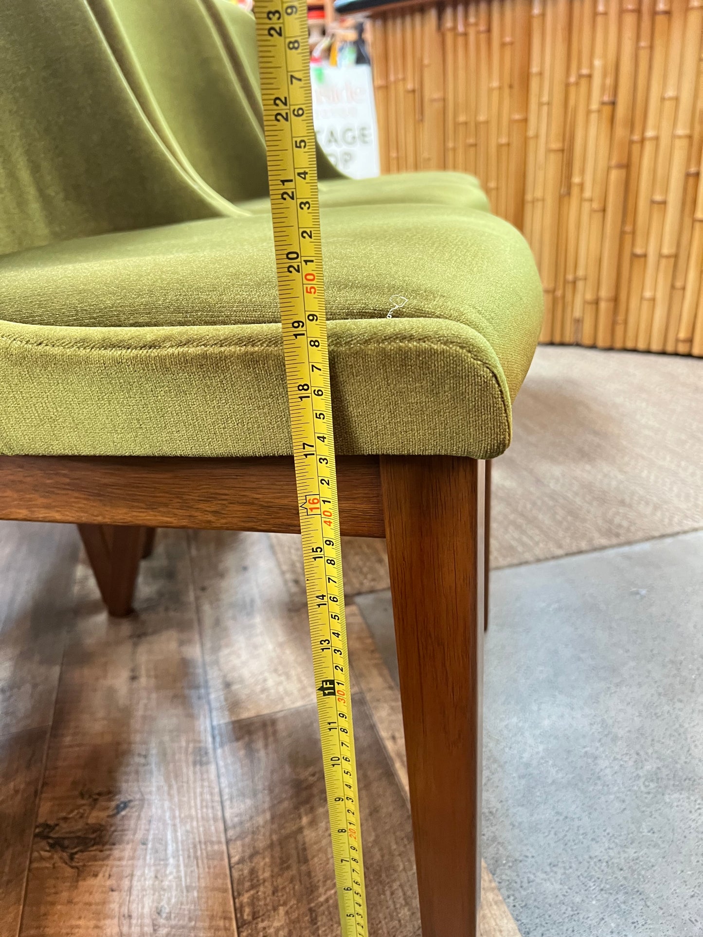 Set of 6 Vintage Australian Mid-Century Green Velvet Dining Chairs