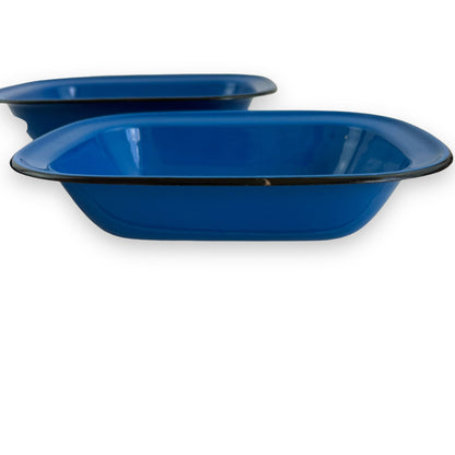 Blue metal rectangle serving dish tray set of 3