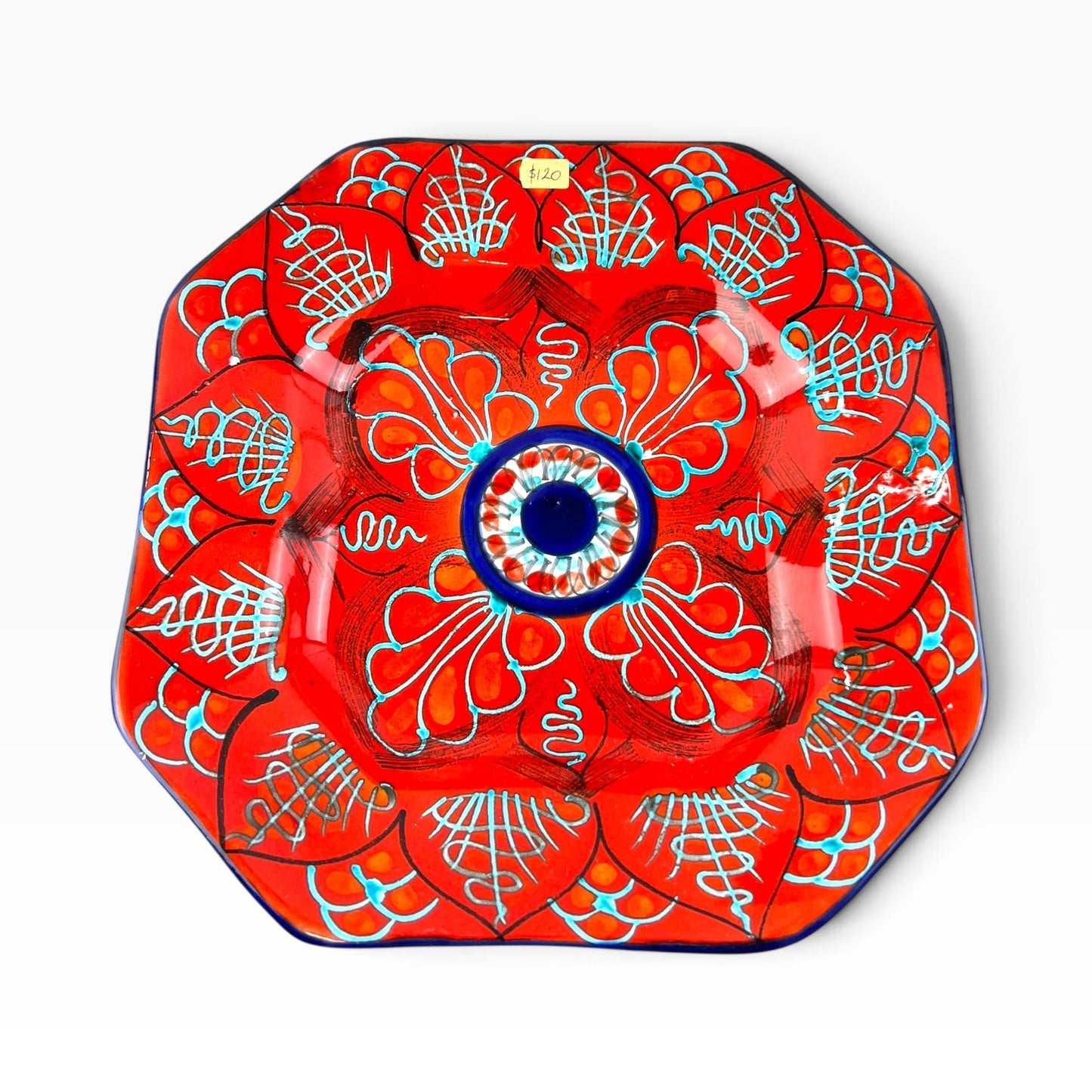 Hand-Painted Red Patterned Art Ceramic Wall Plate