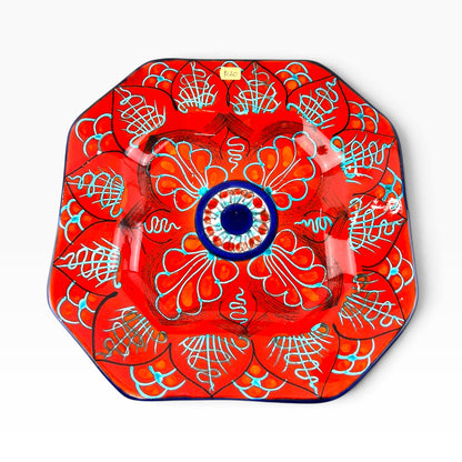 Hand-Painted Red Patterned Art Ceramic Wall Plate